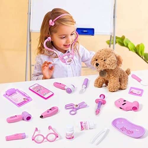 Meland Toy Doctor Kit for Girls - Pretend Play Doctor Set Dog Toy Carrying Ba...