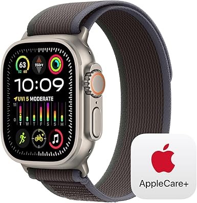 Apple Watch Ultra 2 [GPS + Cellular 49mm] Smartwatch with Rugged Titanium Case & Blue/Black Trail Loop M/L.