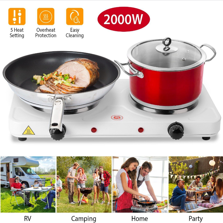 Electric Dual Burner Cooktop Ceramic Glass Hot Plate 2 Two Cooking Stove Cooker