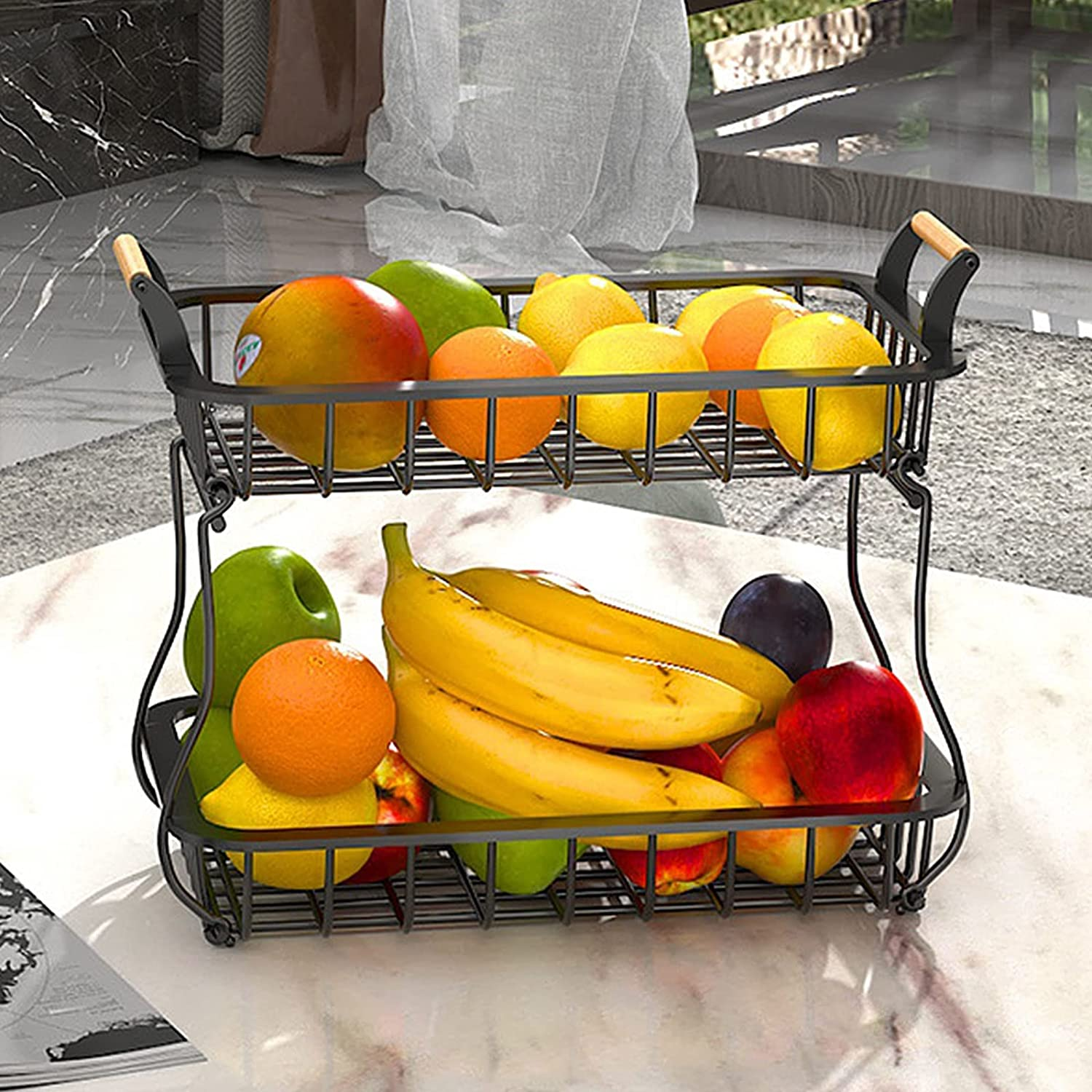 2 Tier Fruit Storage Basket Countertop for Kitchen, Bread Vegetable Farmhouse Fr