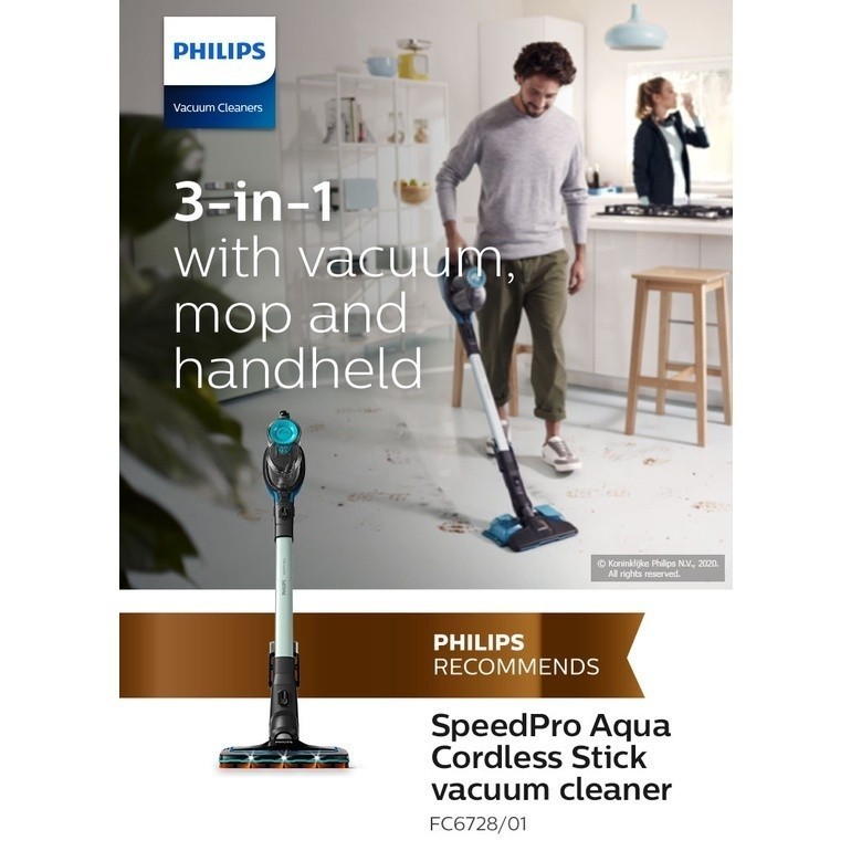 Philips Stick Vacuum Cleaner เครื่องดูดฝุ่นไร้สาย ดูดพร้อมถู FC6728/01
